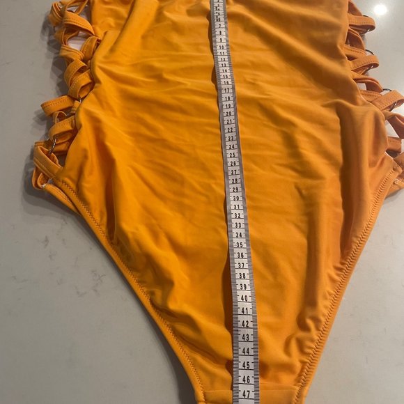 Mustard / Yellow Crisscross Lace Up Slimming One Piece Swimsuit - Picture 8 of 13